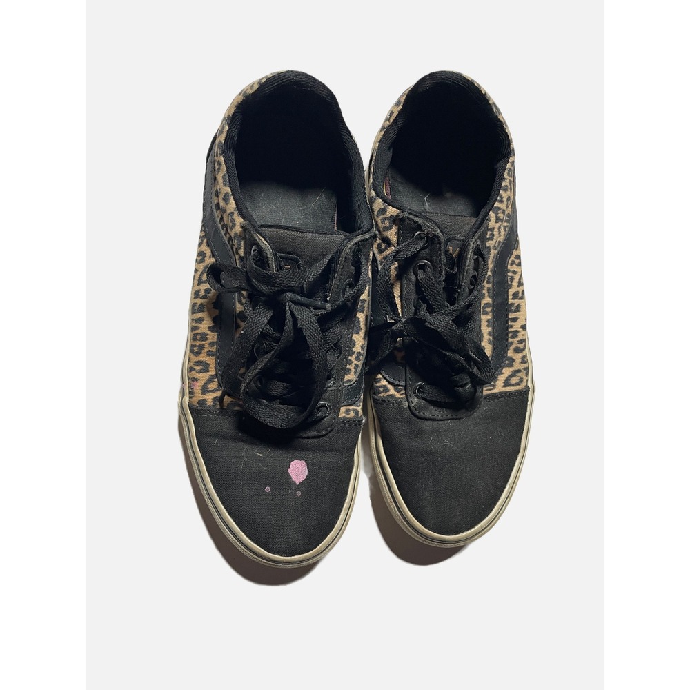 Vans Ward Sneakers Women 7.5 Black Leopard Print Canvas Low Top Skate Streetwear